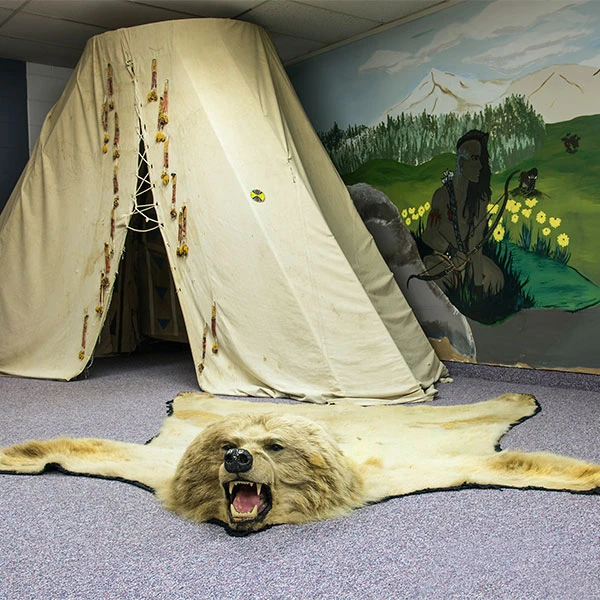 Tent and bare skin rug
